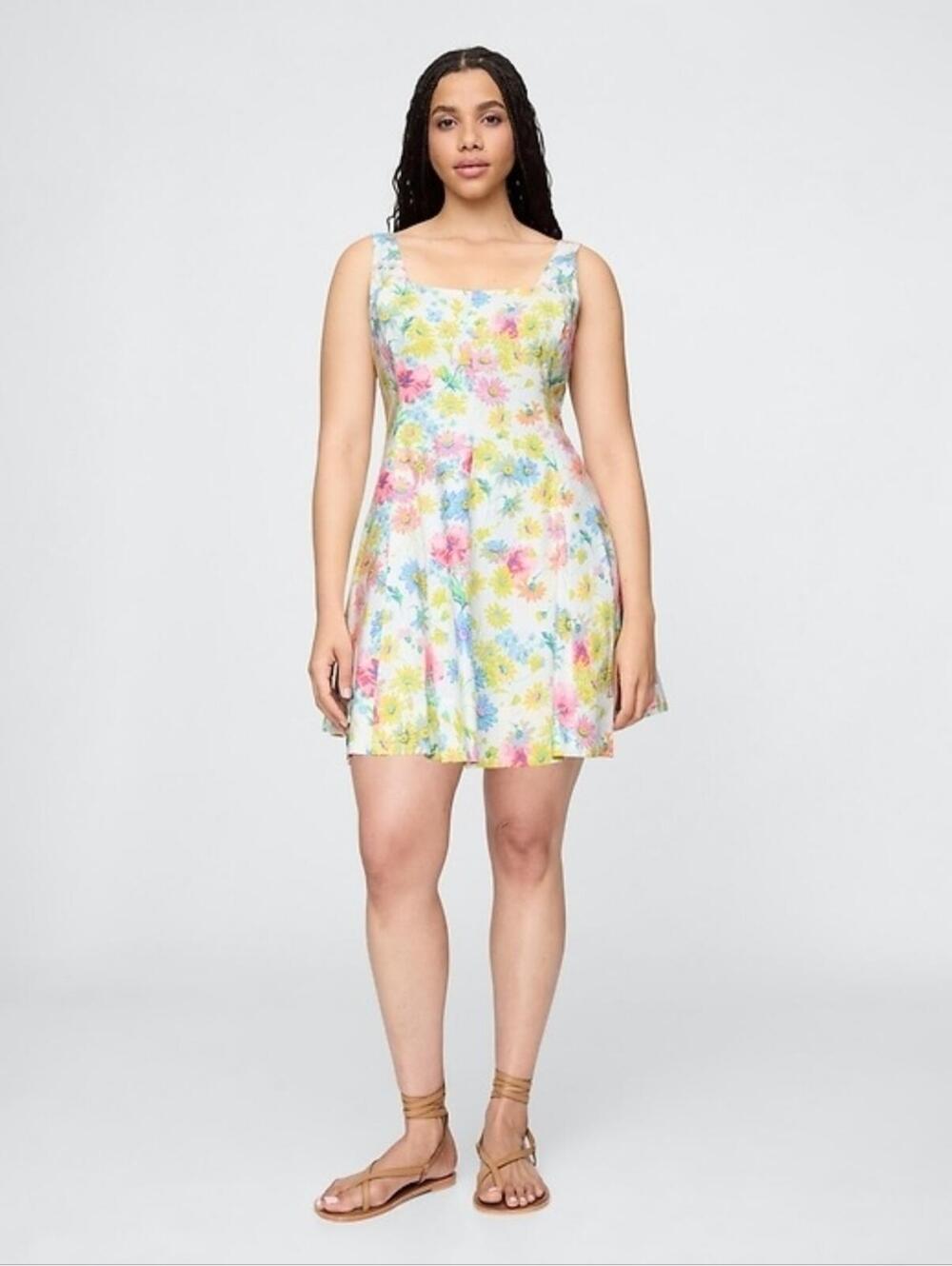 NWT Gap Linen-Blend Mini Dress Floral yellow pink white sundress MEDIUM - Picture 3 of 8